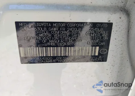 2015 Lexus Is 350 из США, поврежденный, VIN JTHBE1D22F5019297